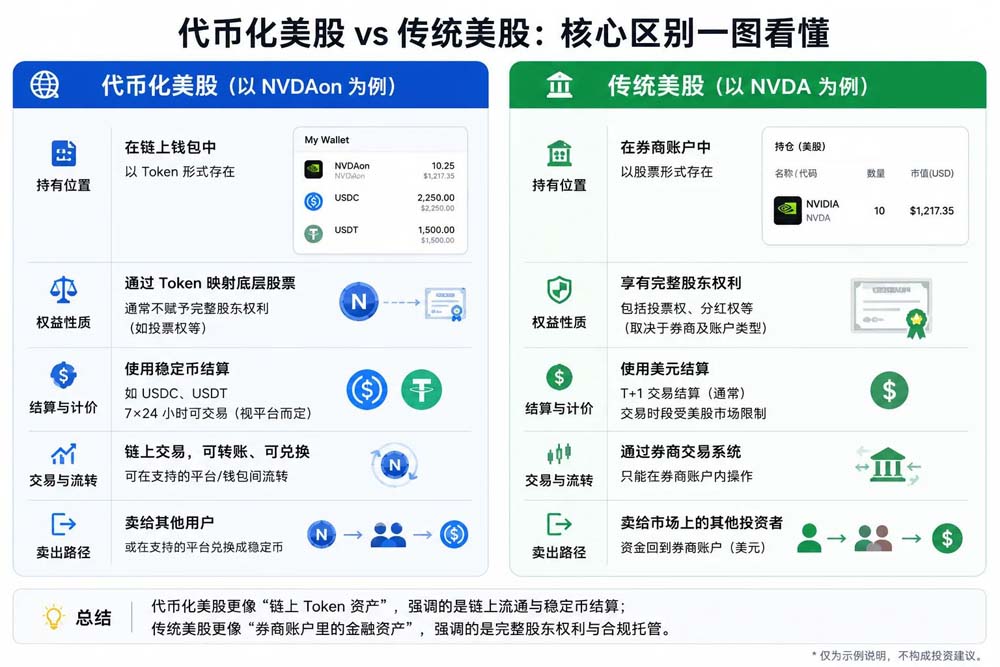 代币化美股 vs 传统美股:分清券商账户、平台资产与链上股票代币